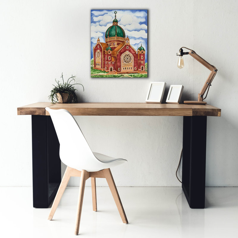 «Synagogue Katowice Extérieur» par Andrea Strongwater, art mural sur toile, H 24 po x l 20 po x P 0,75 po