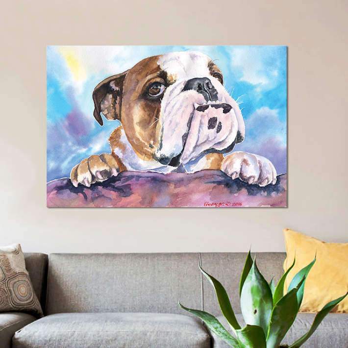 «English Bulldog V», reproduction sur toile, H 18 po x l 26 po x P 1,5 po, Toile tendue, Pas de tapis