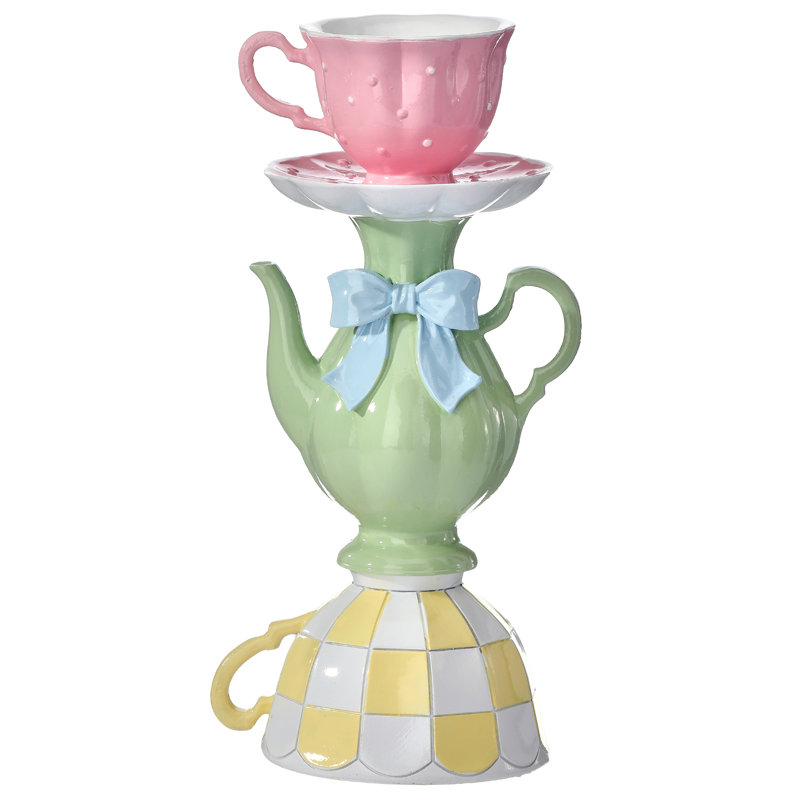 9" Resin Teapot and Cup Candle Holder