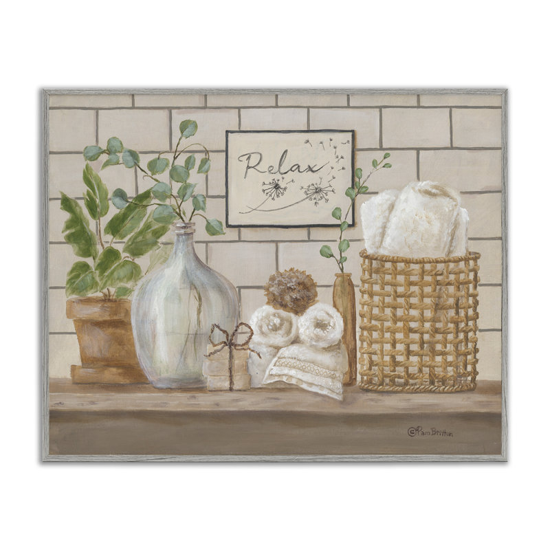«Uplifting Bathroom Spa Relax Scene», estampe numérique encadrée par Pam Britton, H 11 po x l 14 po x P 1,5 po