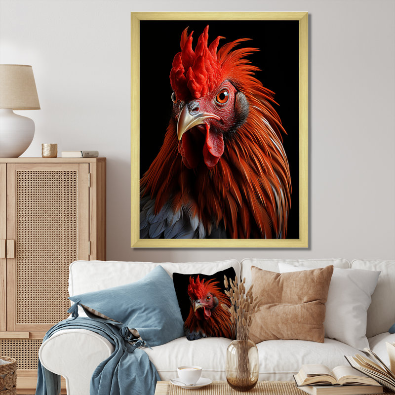 " Brown Rooster Closeup Portrait ", Gold Picture Framed, 20" H x 12" W x 1" D