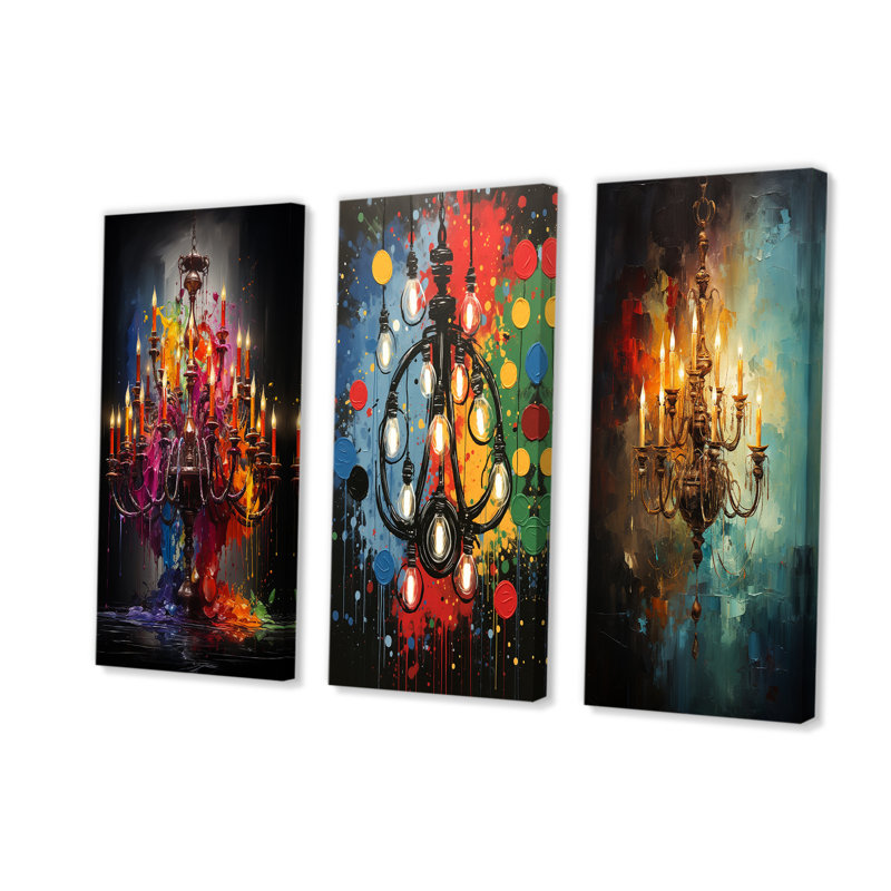 Lustre coloré Pop Art Glamour I - ensemble de 3 décorations murales lustre, Toile tendue, H 28 po x l 36 po