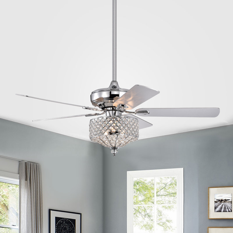 Ventilateur de plafond 52 pales en cristal 52 po avec télécommande et ensemble d'éclairage inclus, Argent / blanc