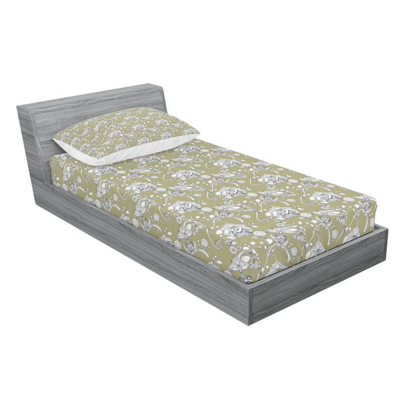 Microfiber Floral Fitted Sheet, Twin XL Fitted Sheet with 1 Pillowcase