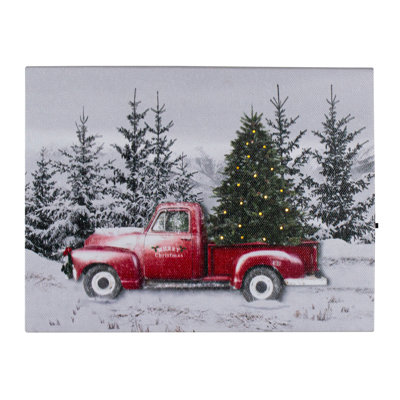 Art sur toile de table 8 "arbre de Noël illuminé dans un camion rouge