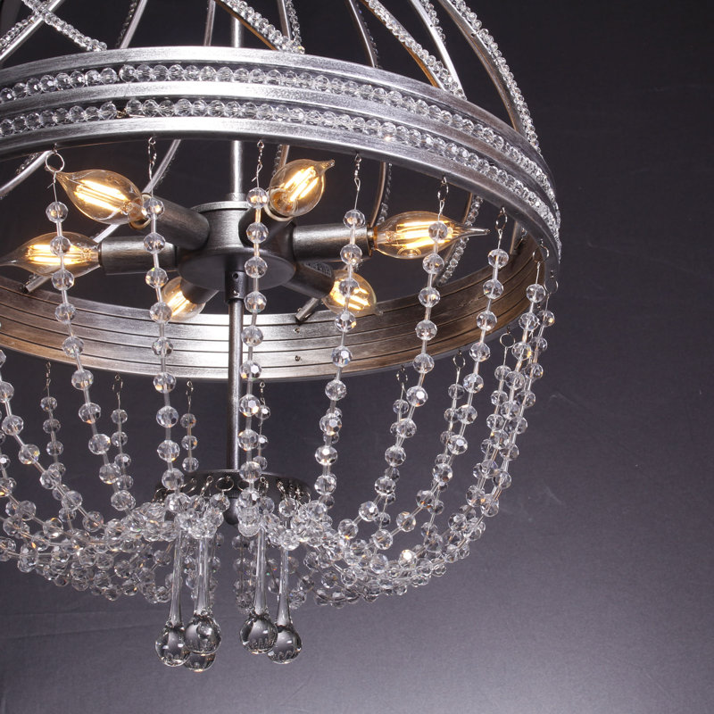 Lustree empire 6 lumières unique/avec accents en cristal Krebs, Argent brossé