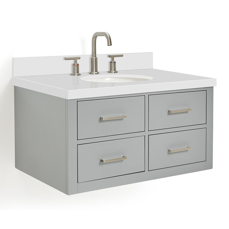 Ensemble de meuble-lavabo mural simple 37 po Macmullin, Gris, Nickel brossé
