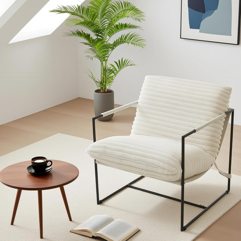 Modern Accent Armchair, Beige Teddy