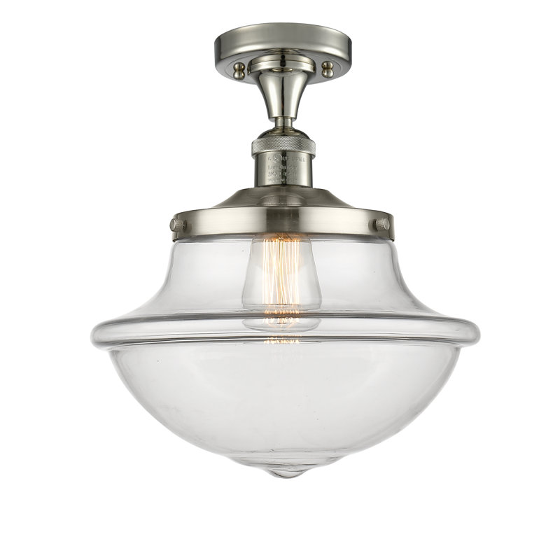 Plafonnier semi-encastré 1 lumière Baptiste, Ampoule à DEL rétro de 6 watts, Clair, Nickel poli
