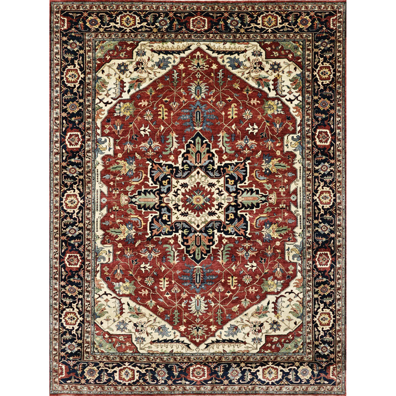 High-Quality Hand-Knotted Red And Blue Area Rug, Rectangle 5' x 8'