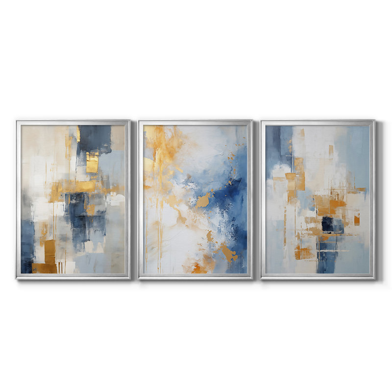 ABSTRACT Series Dxli - Toile tendue avec châssis sur mesure - 3 pièces, Argent argent, H 15 po x l 19 po