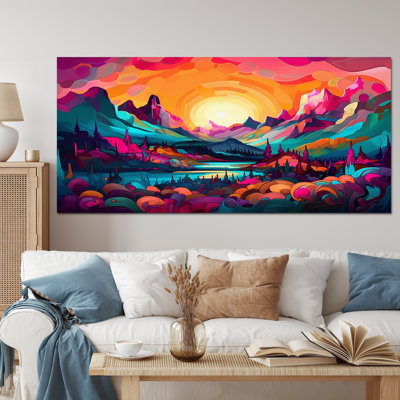 Coucher de soleil éclatant qui brille au-dessus des montagnes III - reproduction