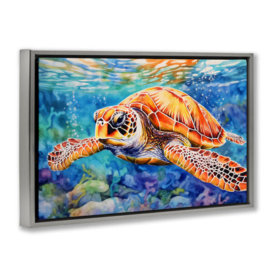Tortue de mer brune avec cadre flottant sous la surface, design par LSR Design Studio