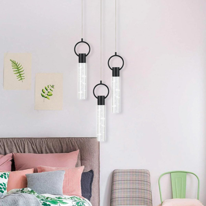 Luminaire suspendu en cristal Brevick, Rond, Noir mat, 2 lumières