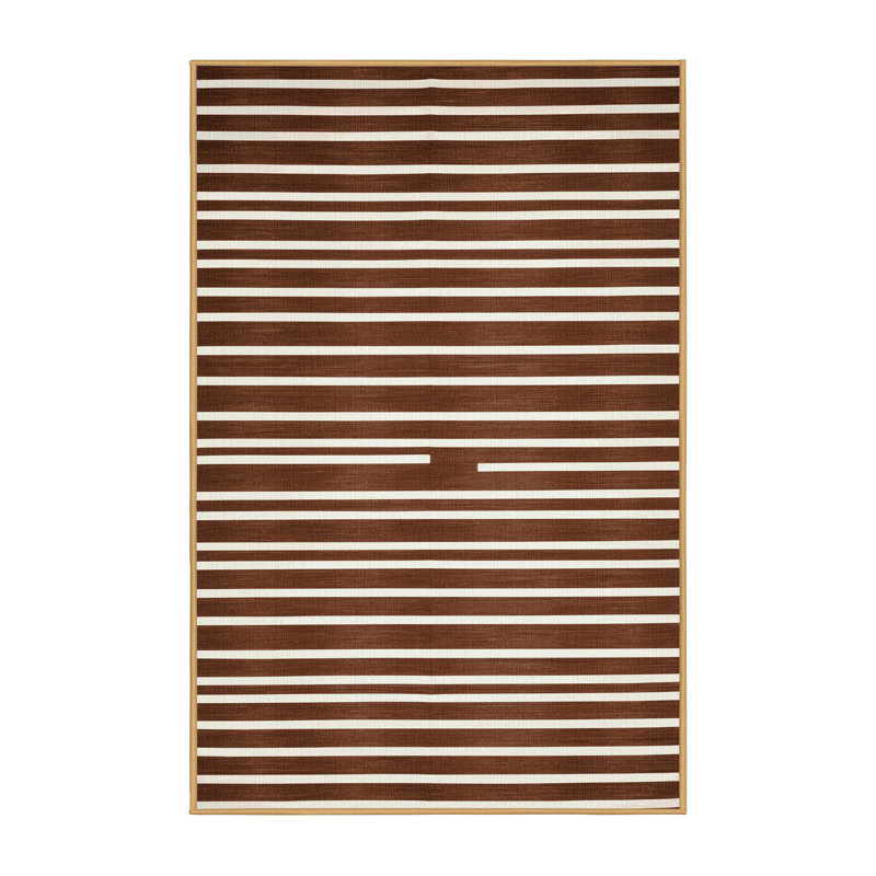 Machine Washable Horizontal Stripes Brown Area Rug, Rectangle 5' x 7'