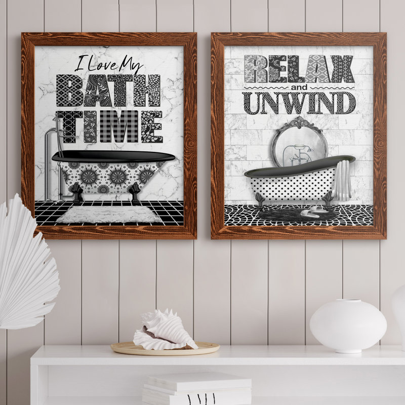 «Bath Time», ensemble de 2 encadrements d'art textuel sur toile, H 24 po x l 36 po x P 1,5 po, Toile avec cadre érable