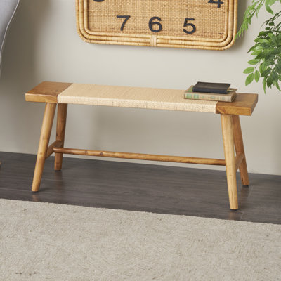 Cole And Grey Wood Handmade Traditional Bench With Rope Wrapped Seat