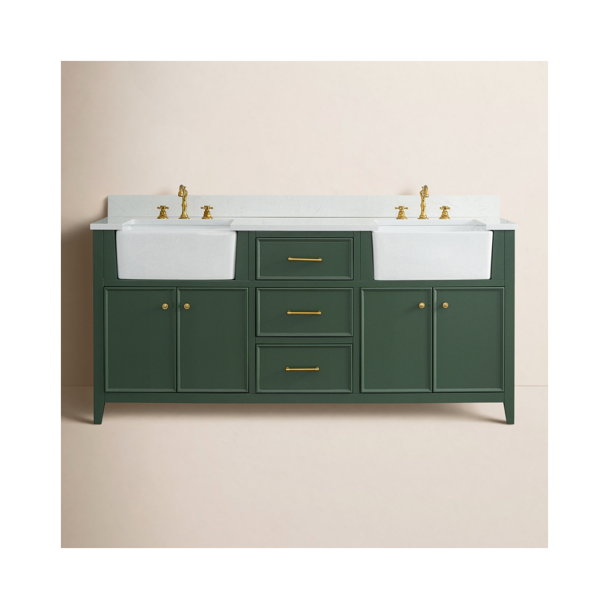 Aisa 72" Double Bathroom Vanity, Evergreen/Brushed Gold