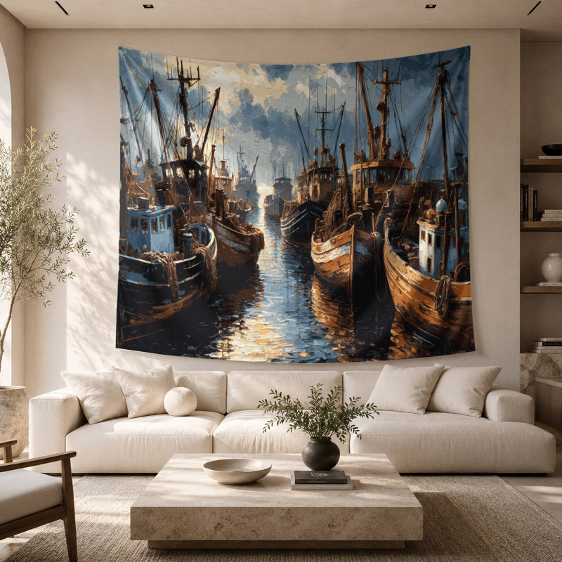 Tapisserie murale "Bateaux de pêche et chalutiers", 26 po x 36 po