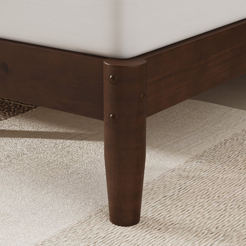 Cadre de lit double en bois massif Mid Mid Century, Double, Noir noyer