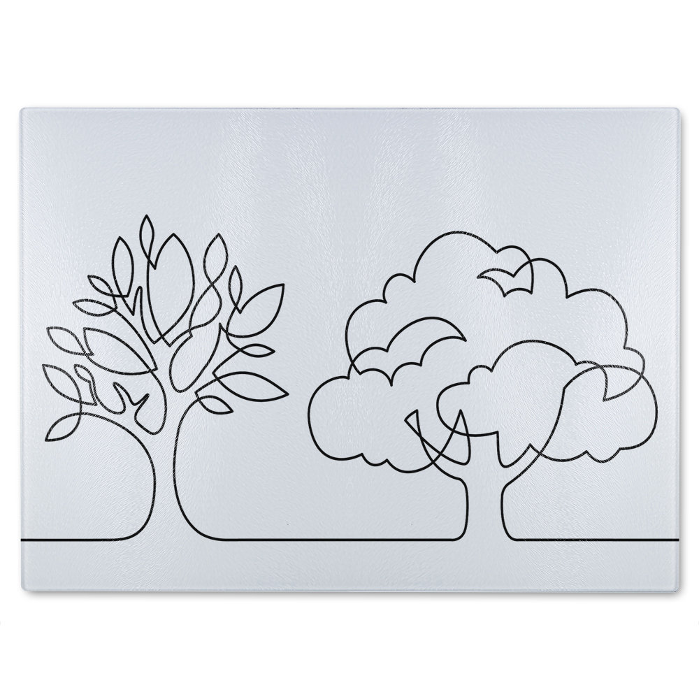 line drawing of trees Designer Glass Chopping Board