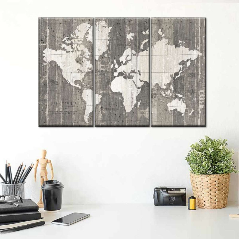 " Old World Map Neutral " 3 - Pieces, 24" H x 38" W x 1.25" D