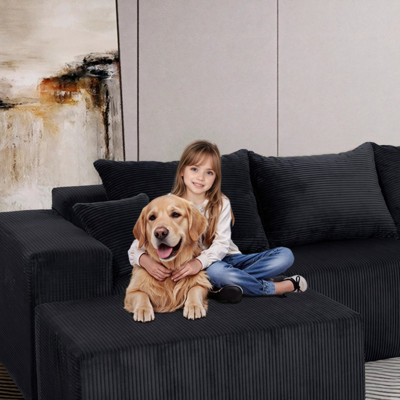 (Old SKU: W3163S00042) Canapé modulaire en U modulaire 8 pièces, grand canapé convertible avec méridienne et lit surdimensionnés, revêtement en velours côtelé de luxe, aucun assemblage requis, noir