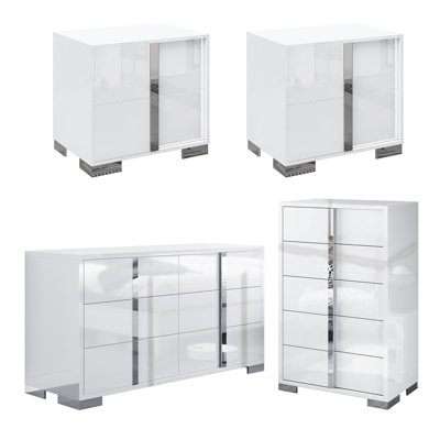 Dulane 4 Pieces Modern Highlgloss Bedroom Set, White