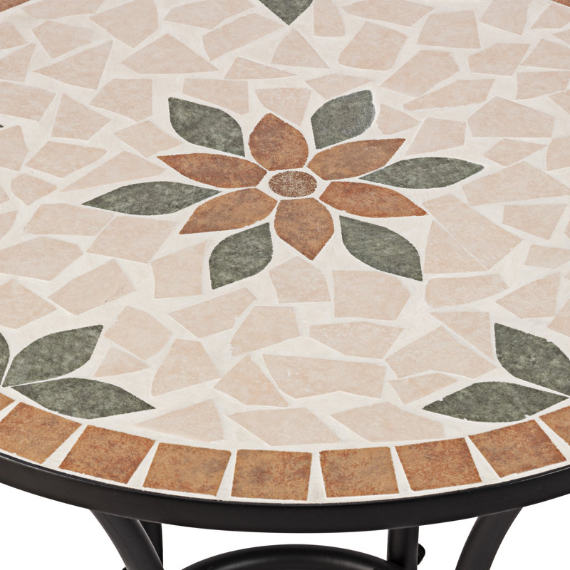 Outdoor Furniture Set 3 Piece Tan and Beige Mosaic Folding Table and Chairs Bistro Set, 35"H - JFH918A