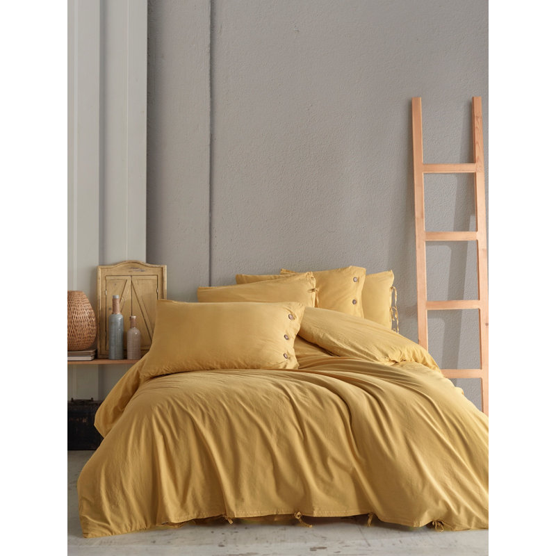 Ensemble de housse de couette Monarch 100% lin de coton lavé, très doux, confortable, chic, léger, 5 pièces, 2 taies d'oreiller, 2 taies d'oreiller, 1 housse de couette, ensemble de literie