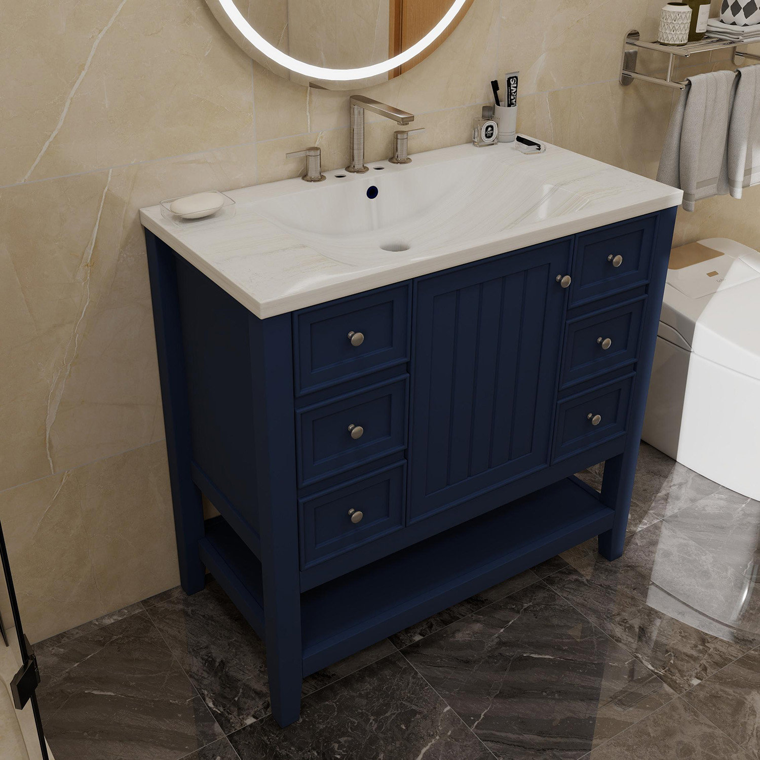 Winston Porter 36-inch Blue Bathroom Sink, Without Sink, Cabinet Base ...