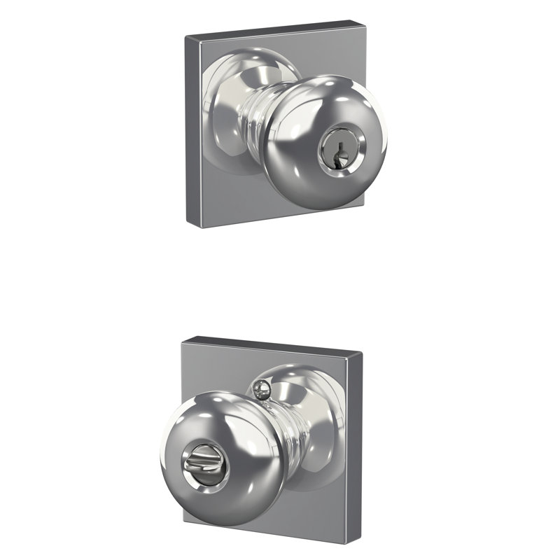 Plymouth Keyed Entry Knob with Collins Trim, Bright Chrome