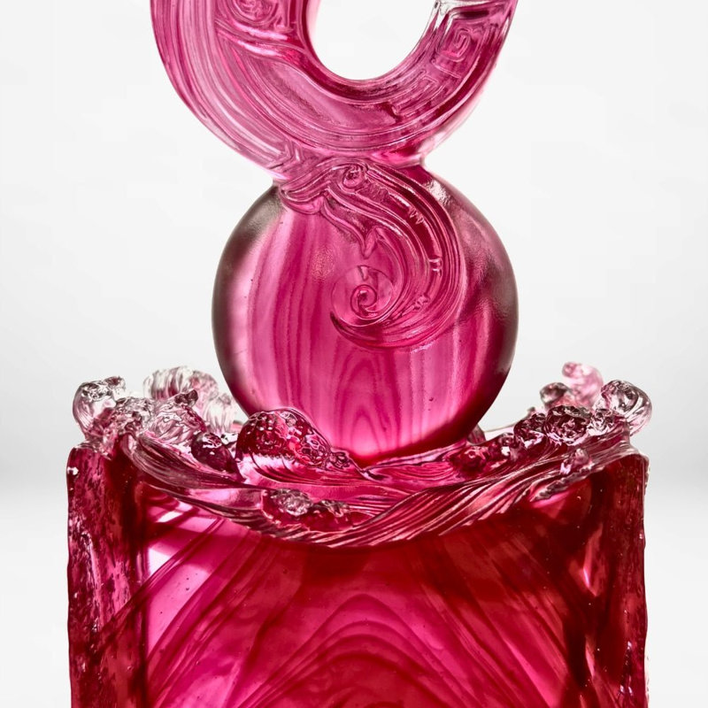 LIULI cristal, sculpture de dragon, vague de l'océan | Chevalière du Courage (rouge doré)