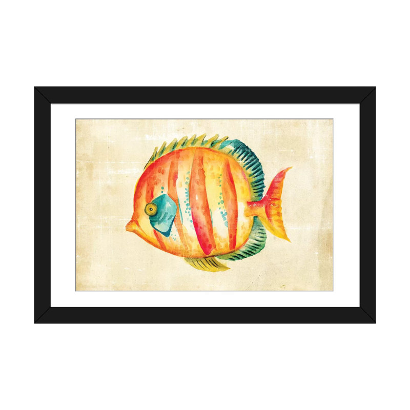 " Aquarium Fish II " Graphic Art, 24" H x 32" W x 1" D, Black Framed Fine Art Paper, White