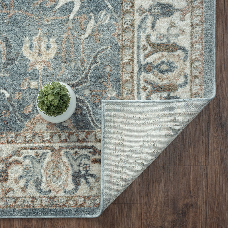 Tapis bleu à motif floral Lussi, Rectangle 8 pi x 10 pi