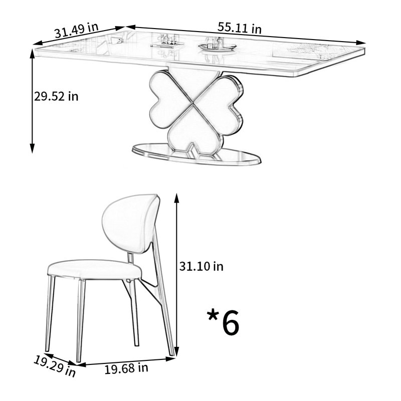 Ensemble de table et de chaises Minimalist Rock Plate, H 29,52 po x L 55,11 po x l 31,49 po