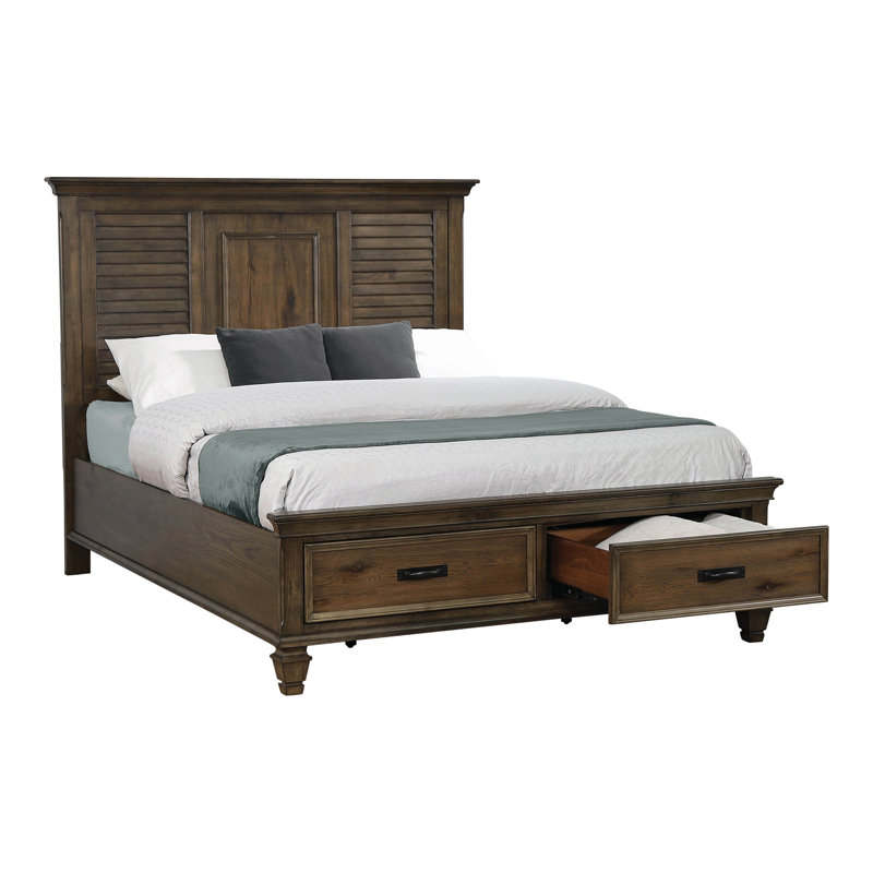 Ensemble de chambre avec grand lit en chêne bruni 2 pièces avec table de chevet Staats