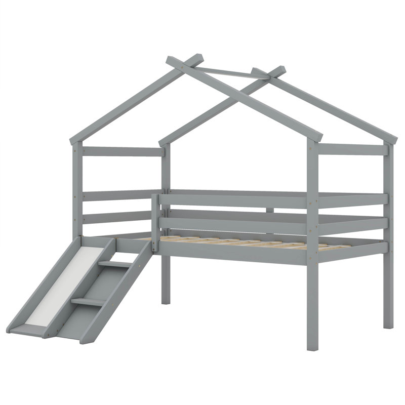  Lit mezzanine simple avec glissade et toit Ariyel, Gris