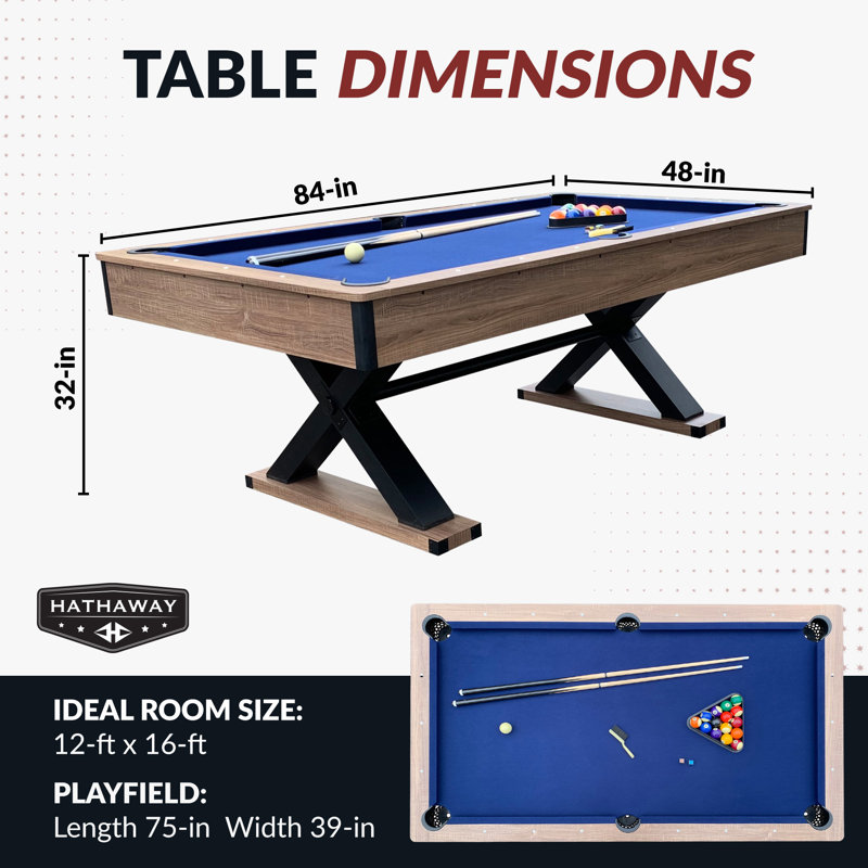 Table de billard 7 pi Hathaway Excalibur pour salle de jeux - Finition bois flottant avec feutre bleu
