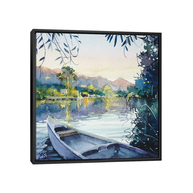 «Dusk from the Dock Malibou Lake» par Luisa Millicent, reproduction d'art sur toile tendue, Toile avec cadre noir
