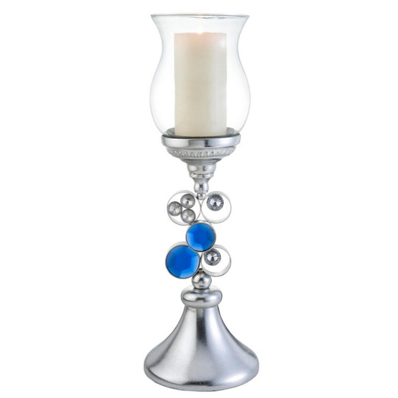 Porte-bougie 18 "en polyrésine" Malha ", H 20,5 po x l 7 po x P 7 po, Argent argent