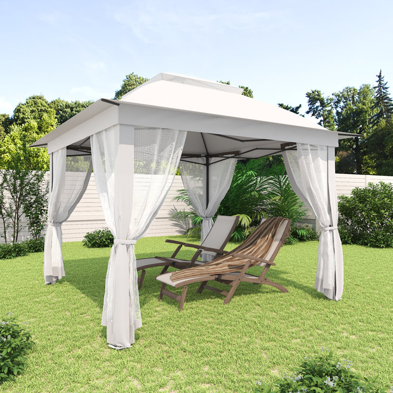 11 Ft. X 11 Ft. Pop Up Portable Gazebo with Mosquito Netting, White
