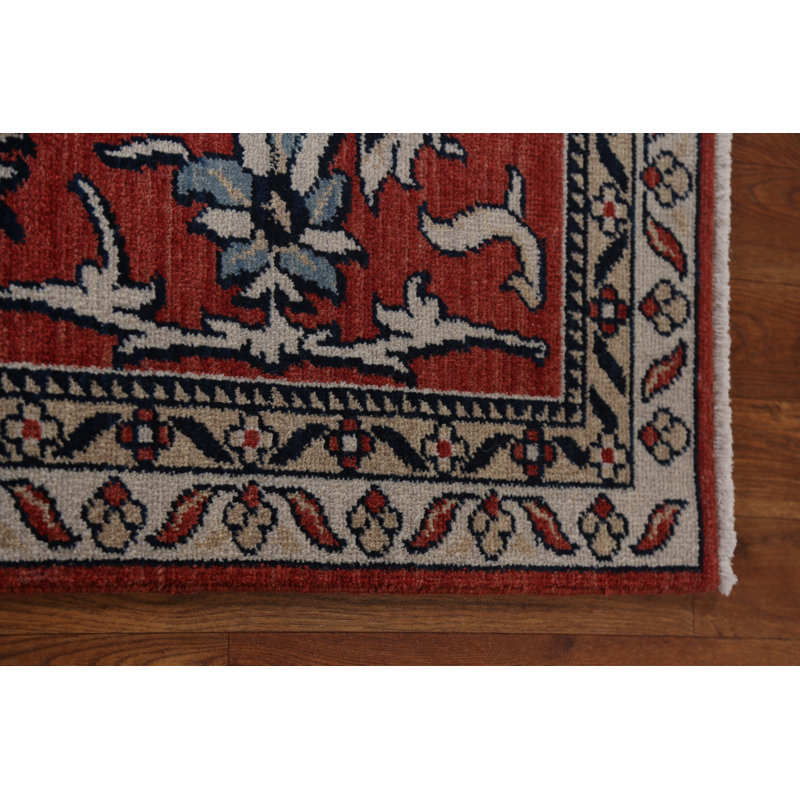 Tapis beige / ivoire / bleu en laine noué à la main de conception unique 9 pi x 11 pi 9 po