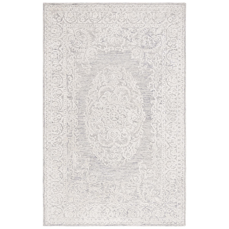 Bathilda Hand Tufted Wool/Bamboo Silk/Cotton with Cotton Backing Oriental Rug in Gray/Ivory, Rectangle 4' x 6'
