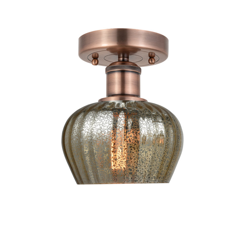 Plafonnier semi-encastré Noille Glass, Plaqué couleur fumée, Bronze, H 11,5 po x l 11 po x P 11 po