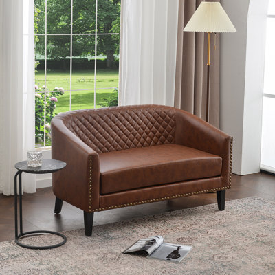 Boney Tufted Faux Leather Upholstered Small Loveseat
