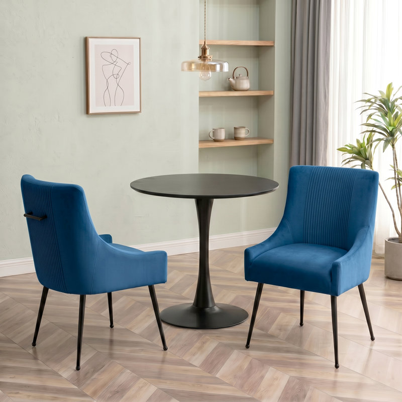 Dinnington Velvet Upholstered Side Chair With Legs, Navy