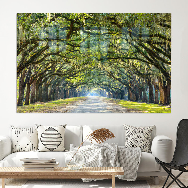 Superbe art en toile 3D avec une ligne de chênes imprimés sur du verre pour la décoration murale et l'amélioration esthétique