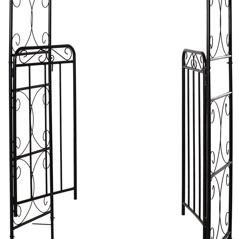 Black Metal Garden Arch Arbor with Gate and Trellis