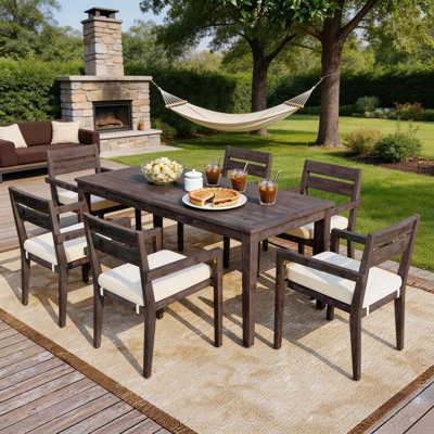 Ensemble de salle à manger 70,9 "en bois d'acacia pour 6 personnes, table de patio et chaises empilables avec coussins